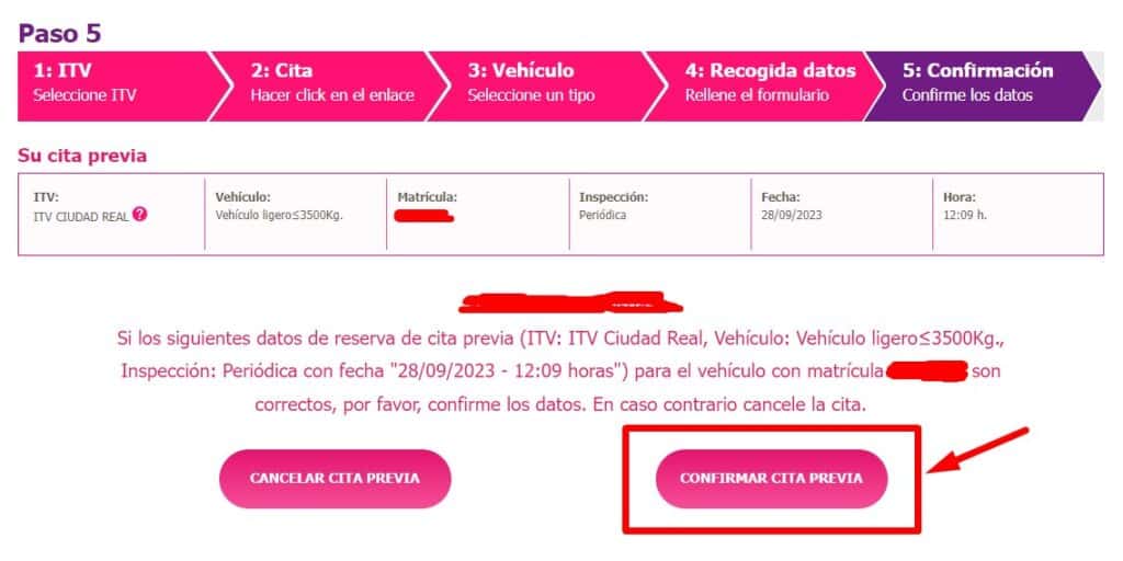 Cita Grupo cerQuo ITV Confirmar cita
