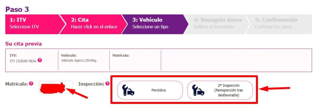 Cita Grupo cerQuo ITV Matricula y tipo