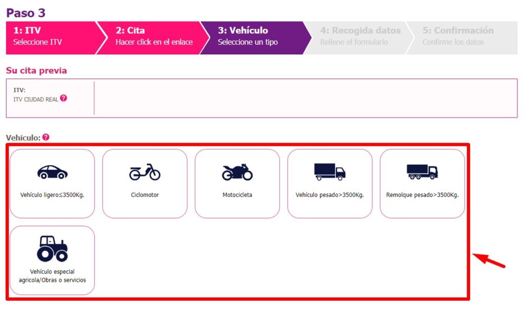 Cita Grupo cerQuo ITV Seleccionar vehiculo