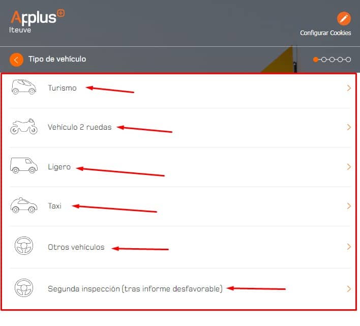 Cita Previa Applus Iteuve Tipo de vehiculo