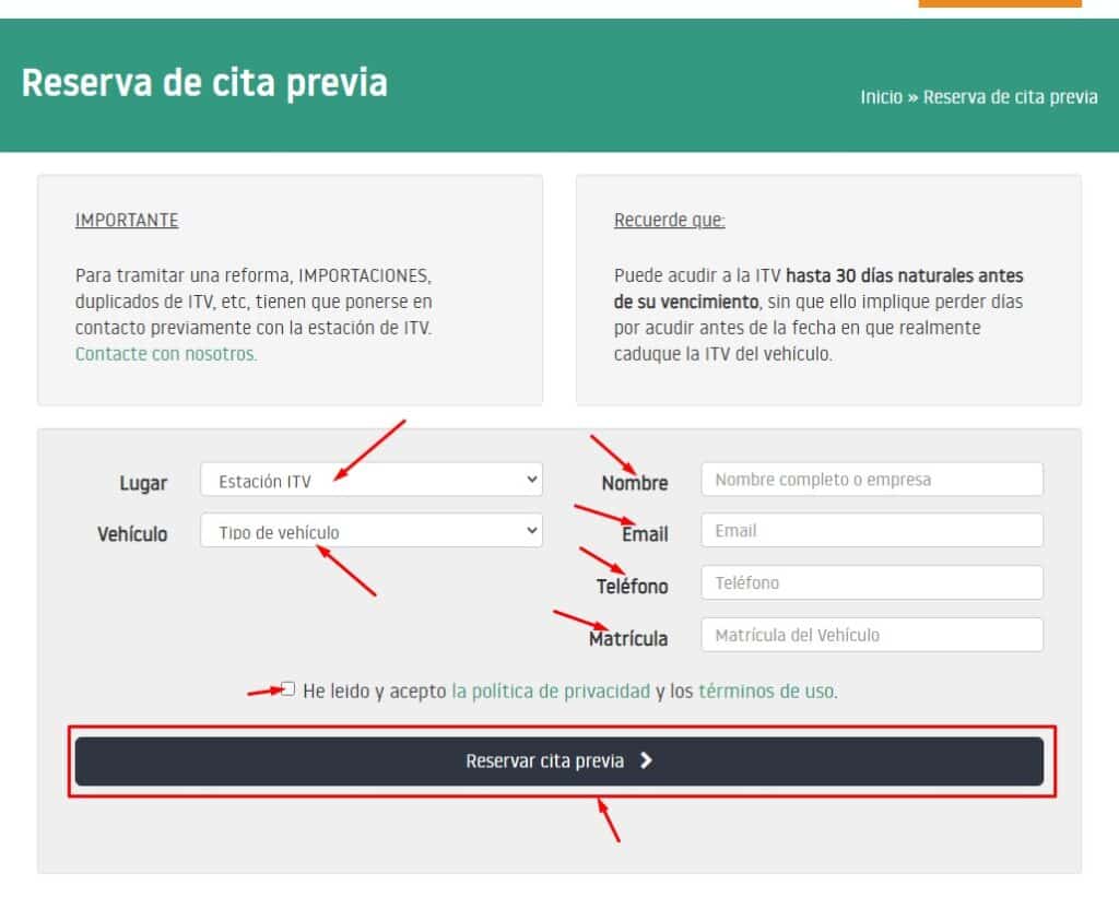 Cita Previa ITV Barbastro Rellenar Datos