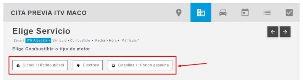 Cita Previa ITV Maco Elige combustible o tipo de motor
