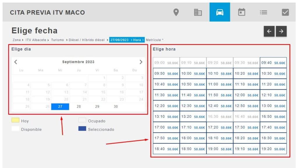 Cita Previa ITV Maco Elige fecha y hora