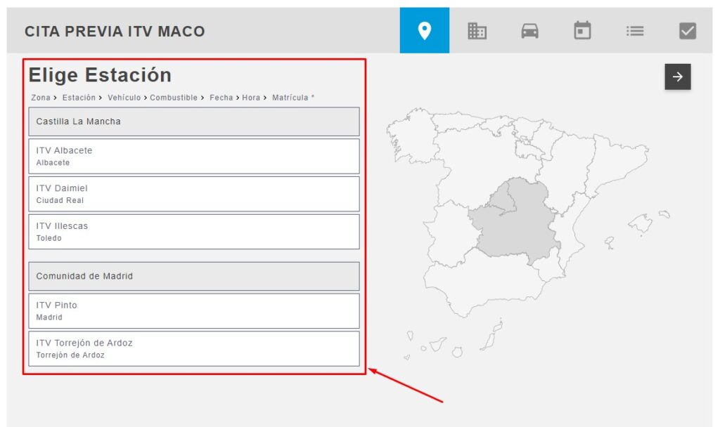 Cita Previa ITV Maco Elige la estacion ITV