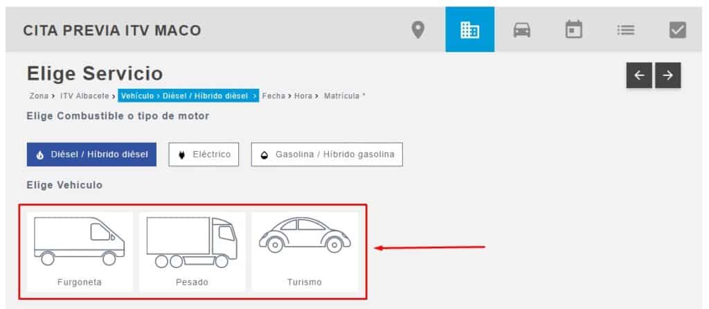 Cita Previa ITV Maco Elige vehiculo
