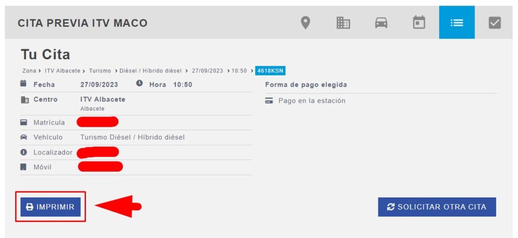 Cita Previa ITV Maco Imprimir cita previa
