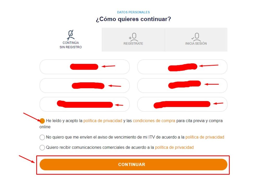 Cita Previa ITV Red Itevelesa Datos personales