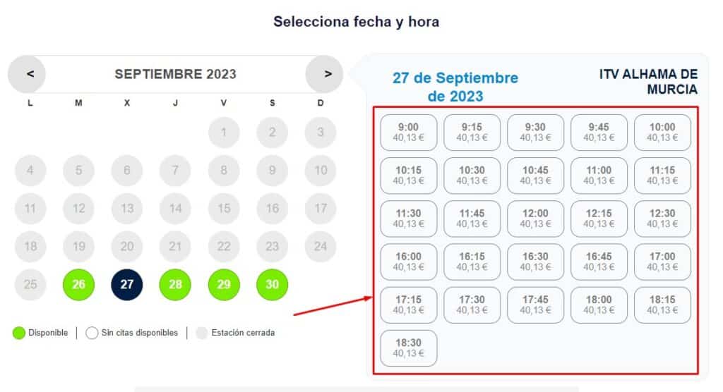 Cita Previa ITV Red Itevelesa Selecciona hora