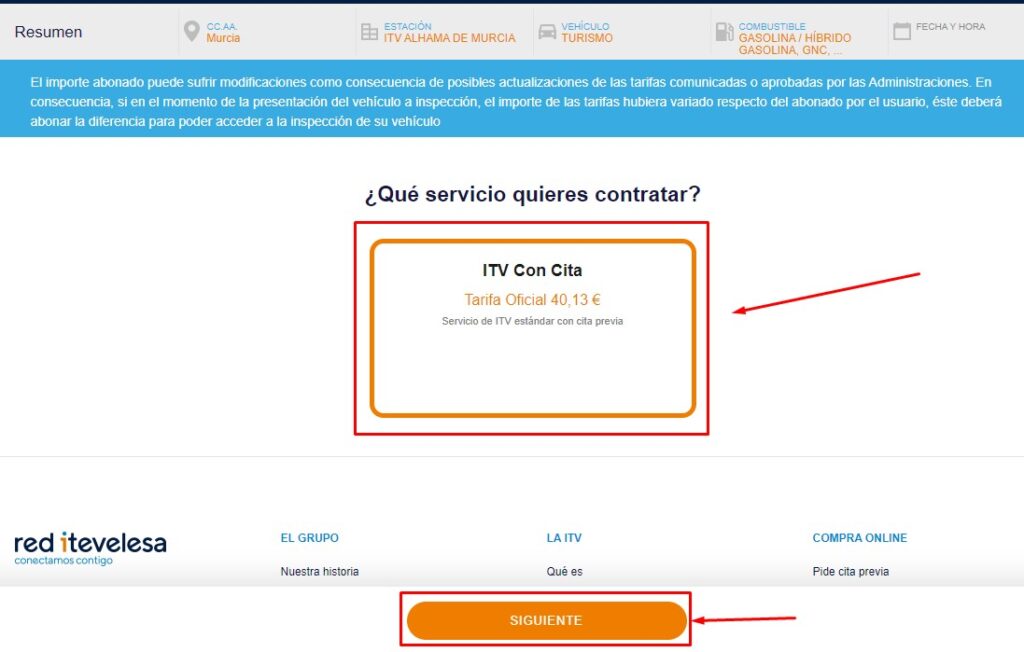 Cita Previa ITV Red Itevelesa Servicio a contratar