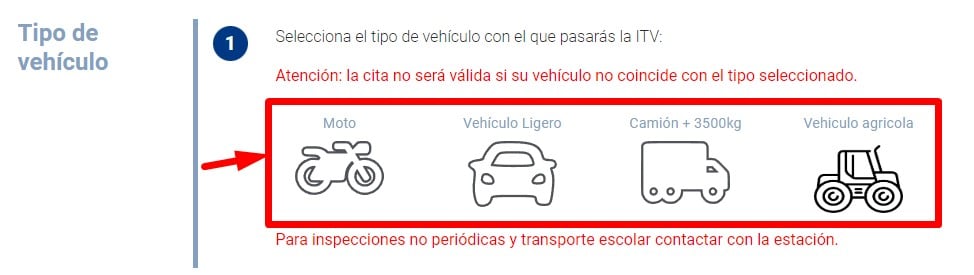 Cita Previa ITV Revisiones de Navarra Tipo de vehiculo