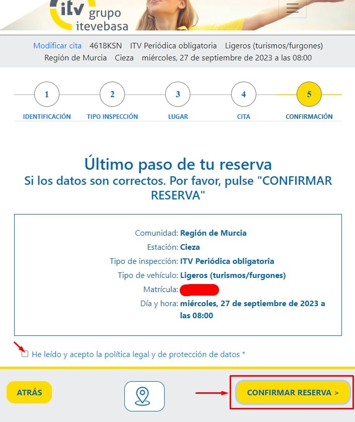 Cita Previa Itevebasa Confirmar Reserva