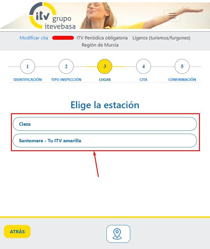Cita Previa Itevebasa Elige estacion ITV