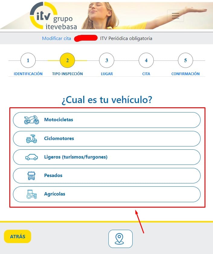 Cita Previa Itevebasa Tipo de vehiculo