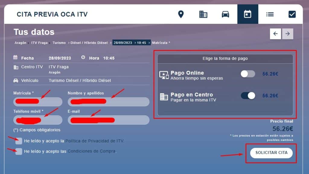 Cita Previa OCA ITV Datos