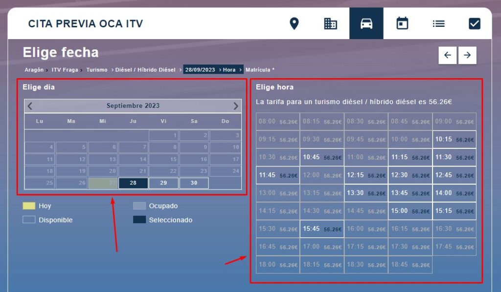 Cita Previa OCA ITV Elige fecha y hora