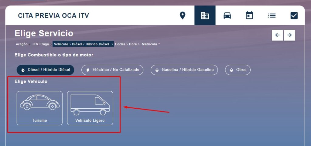 Cita Previa OCA ITV Elige vehiculo