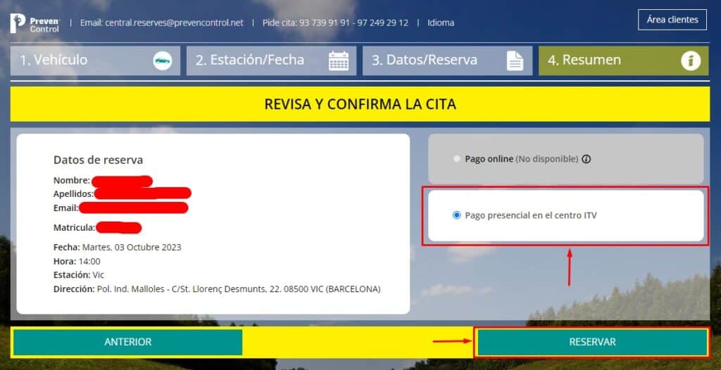 Cita Previa PrevenControl ITV Confirmar la cita