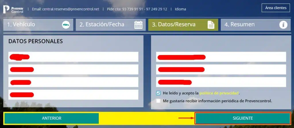 Cita Previa PrevenControl ITV Datos personales