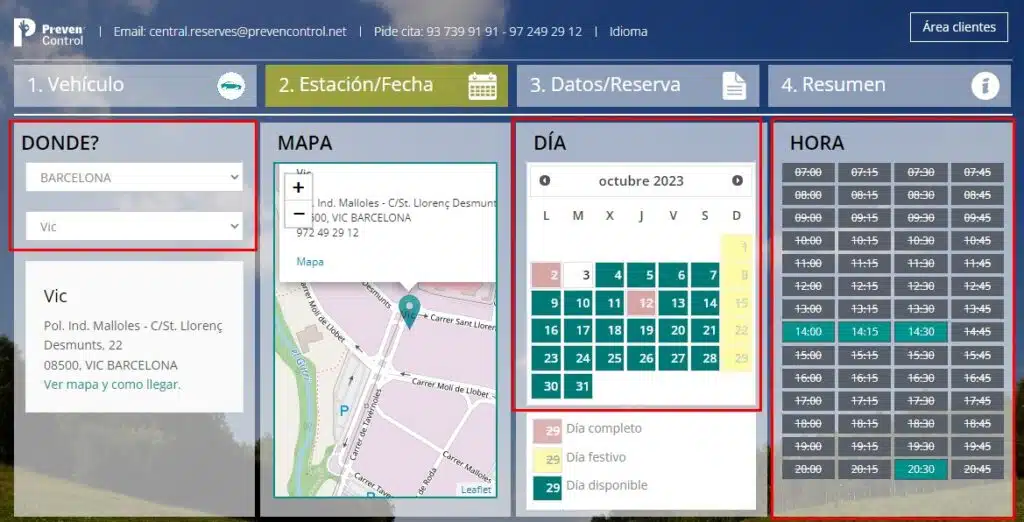 Cita Previa PrevenControl ITV Estacion fecha y hora