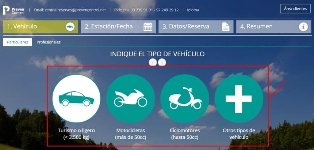 Cita Previa PrevenControl ITV Seleccionar tipo de vehiculo