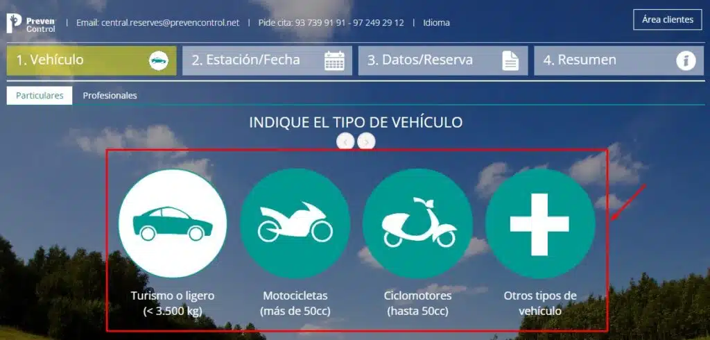 Cita Previa PrevenControl ITV Seleccionar tipo de vehiculo