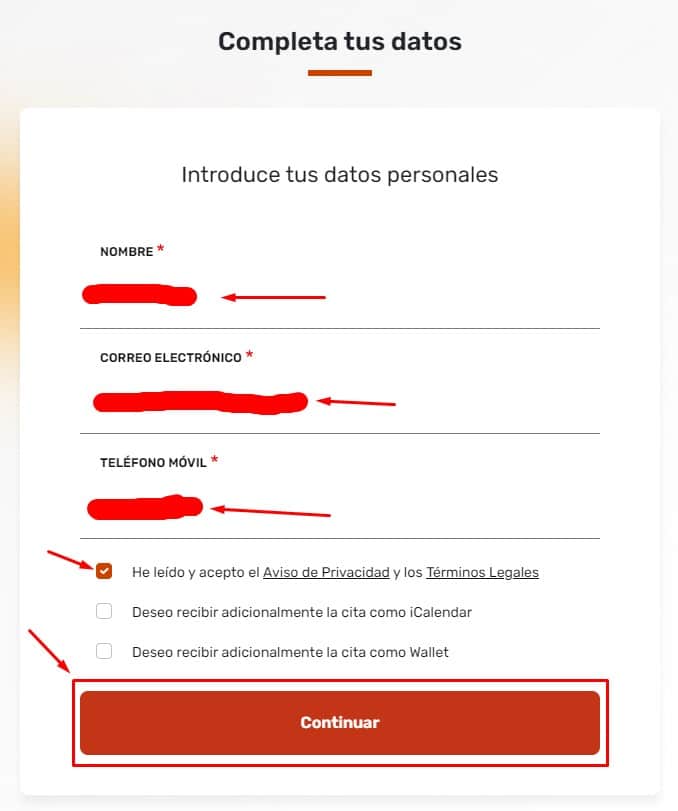 Cita Previa SGS ITV Datos personales