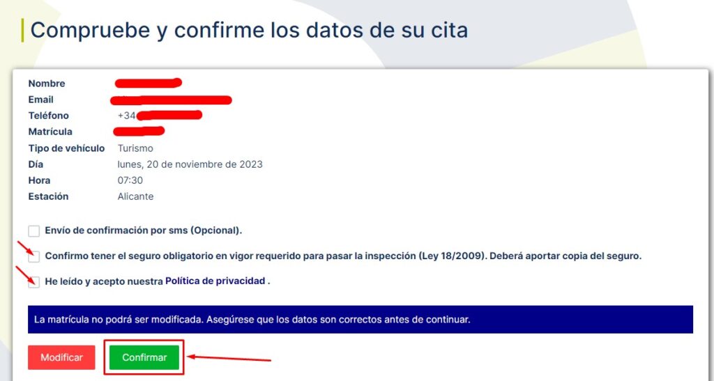 Cita Previa SITVAL Confirmar cita