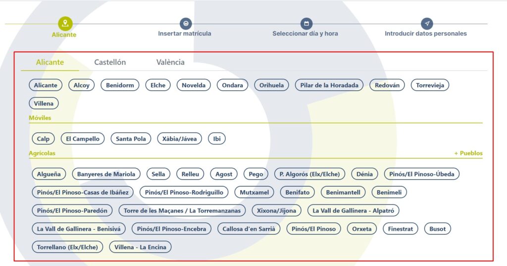 Cita Previa SITVAL Seleccionar estacion
