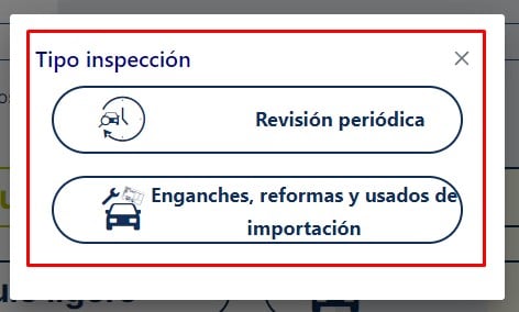 Cita Previa SITVAL Seleccionar tipo de inspeccion