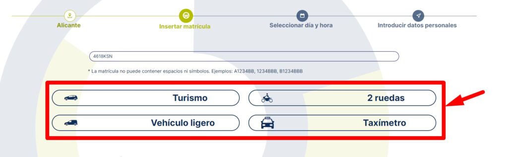 Cita Previa SITVAL Seleccionar vehiculo