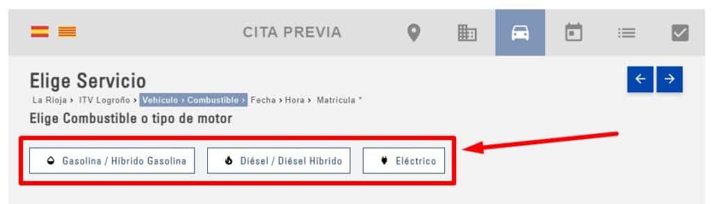 Cita Previa TUV SUD Elige tipo de motor