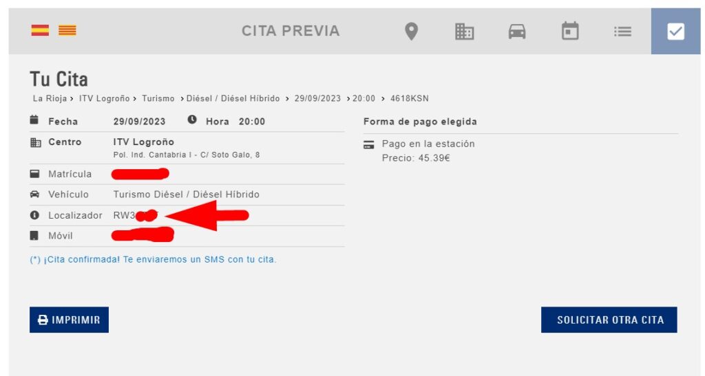 Cita Previa TUV SUD Localizador