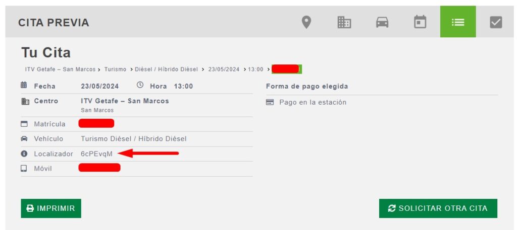 Cita ITV DEKRA Localizador