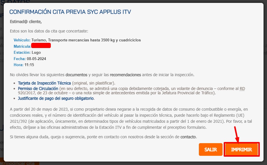Cita Previa SYC ITV Imprimir justificante