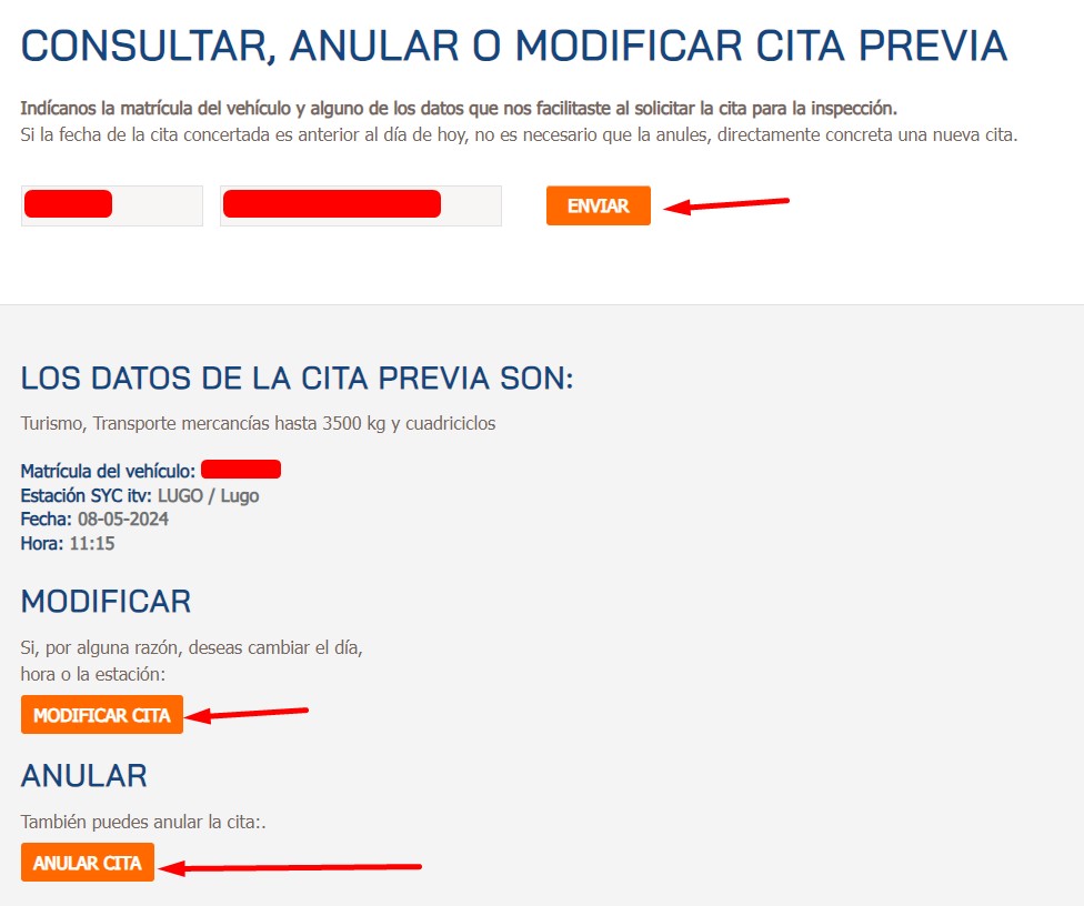 Cita Previa SYC ITV Modidicar o anular cita