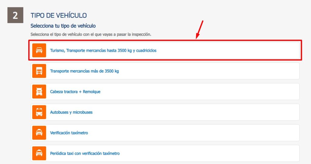 Cita Previa SYC ITV Tipo de vehiculo